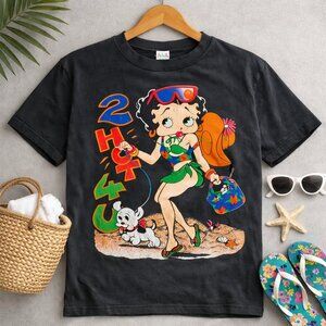 Vintage 90s Betty Boop "2 Hot 4 U" Beach Graphic Tee Faded Black
